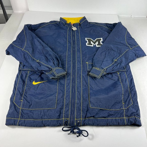 VTG 90s Nike Michigan Wolverines Jacket Small Blue Yellow Stitch Full Zip Coat - Picture 1 of 16